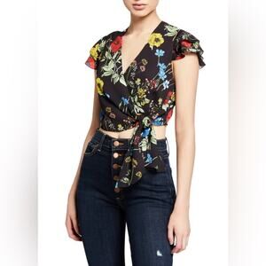 Alice + Olivia Zabel Floral Wrap Flutter Sleeve Cropped Blouse Sz 0
